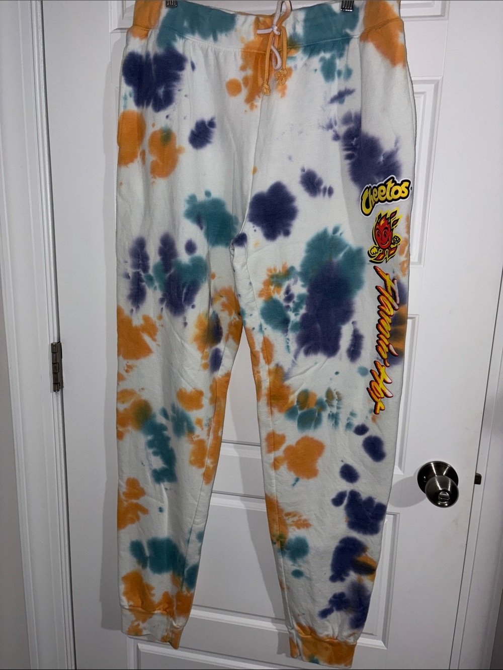 Tie-Dye Jogger Pants in White with Orange & Blue Accents